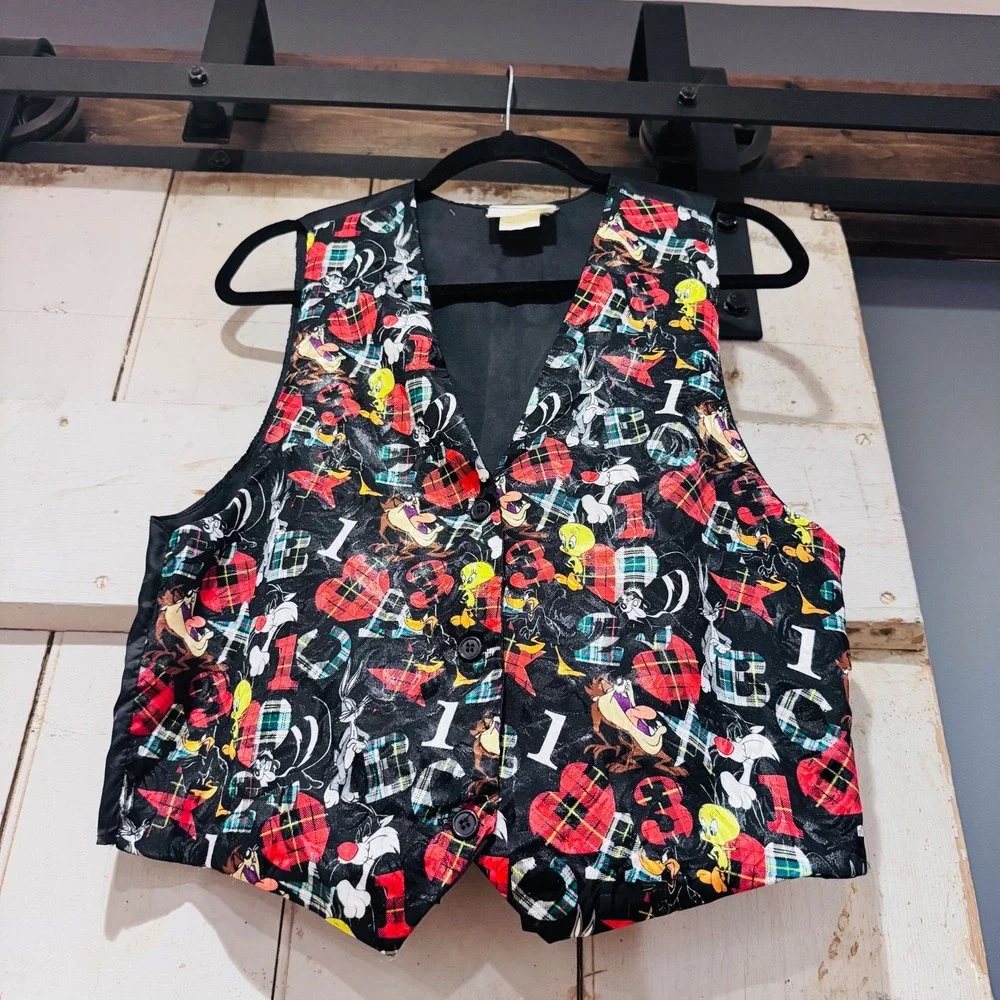 1994 Looney Tunes Unisex One Size Vest Taz‎ Bugs Bunny Tweety ABC's Numbers